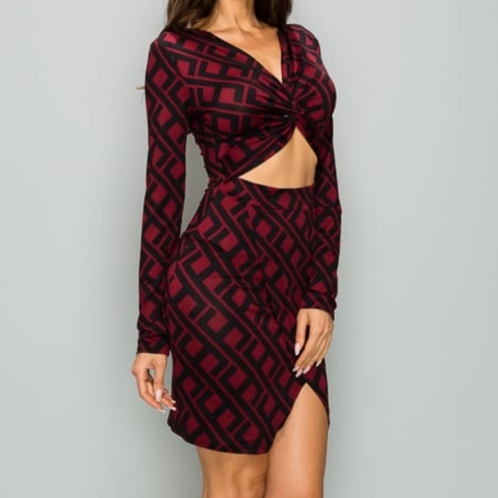 PRINT CHEST WRAP BODYCON DRESS - Picture 5 of 6
